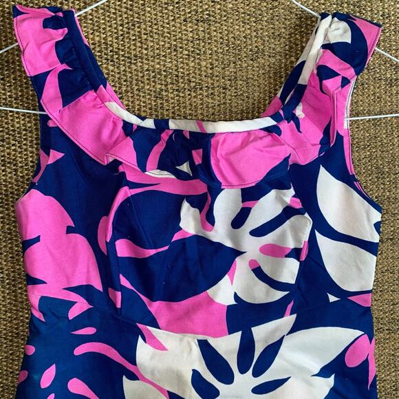 Vintage 60’s Mod HOALOHA Cotton Hawaiian Dress Shift Hot Pink & Blue size 0-2 - Picture 3 of 11